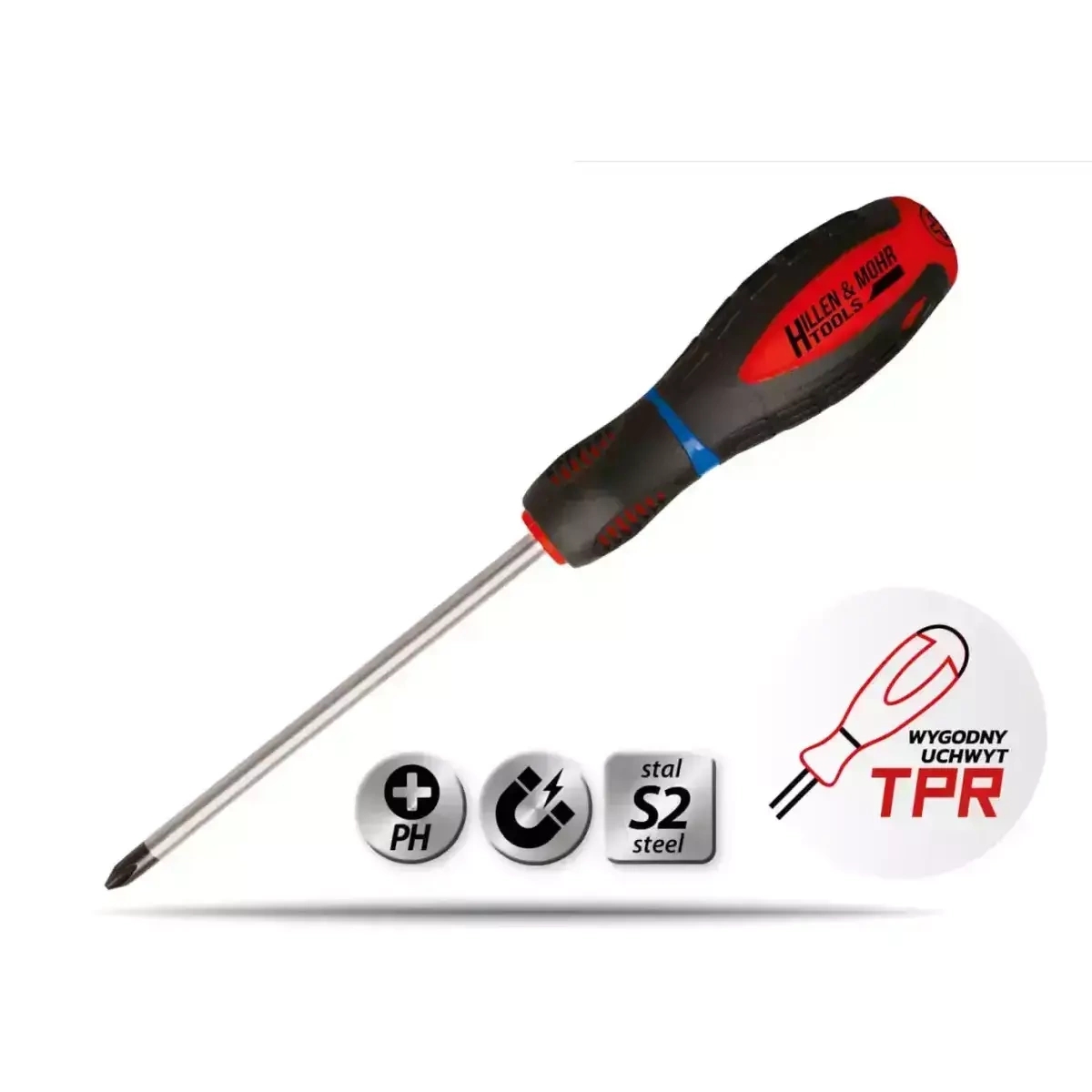 Skrutkovač krížový Phillips PH2x150mm,oceľS2,držiak3-materiálový
